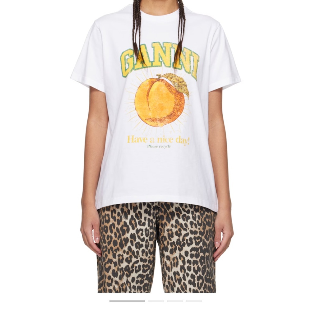 Ganni White Tee with Peach Graphic - NWT